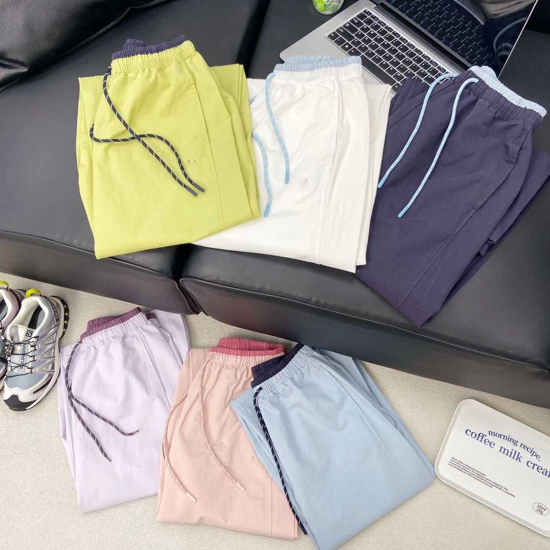 al*拼腰拼色抽绳运动糖果色阔腿裤25160