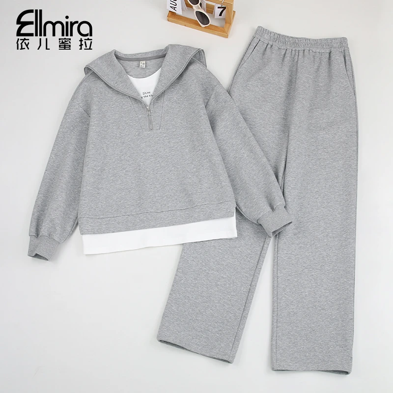 【悦姿】9433女童套装翻领学院儿童两件套秋季运动风假两件时尚洋气