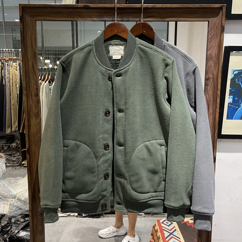 秋冬加厚保暖双面绒棒球夹克衫男美式复古摇粒绒夹克外套男女款