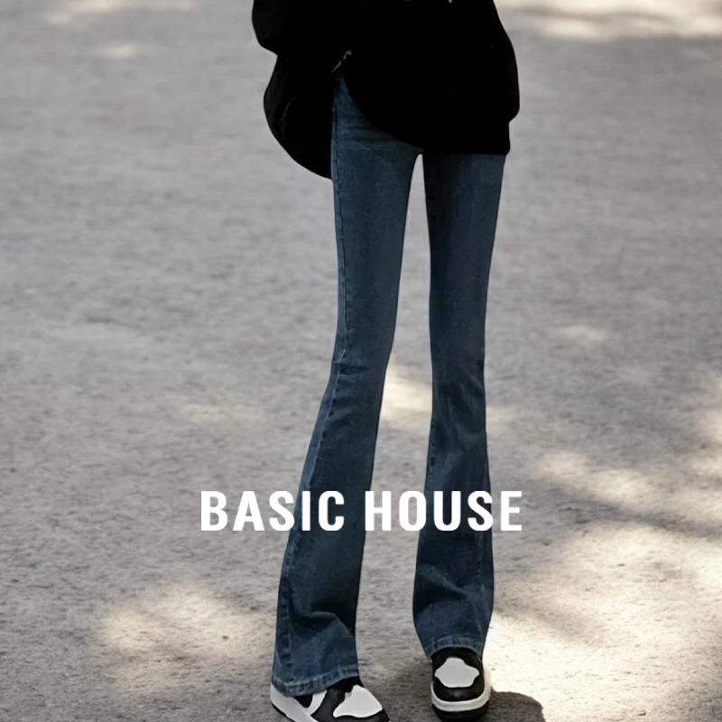 Basic House/百家好紧身微喇牛仔裤女秋季高腰大码直筒窄版喇叭裤