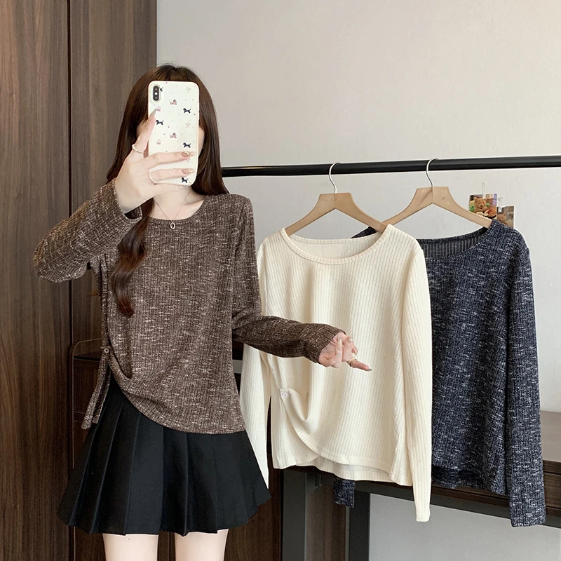 2025秋装新款胖mm大码女韩系圆领宽松显瘦不规则针织上衣