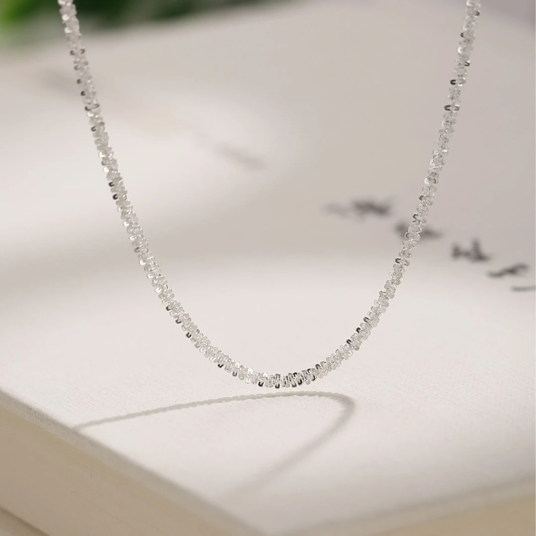 浮笙梦 链子925银 925银雪花爆闪项链百搭素链男女款可叠戴锁骨链