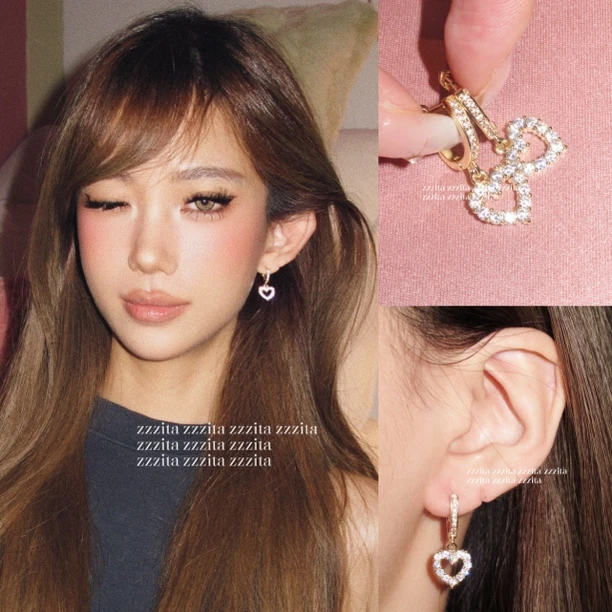 合金合成锆石耳饰 Effortless Glow•松弛天菜～闪钻镂空爱心耳环