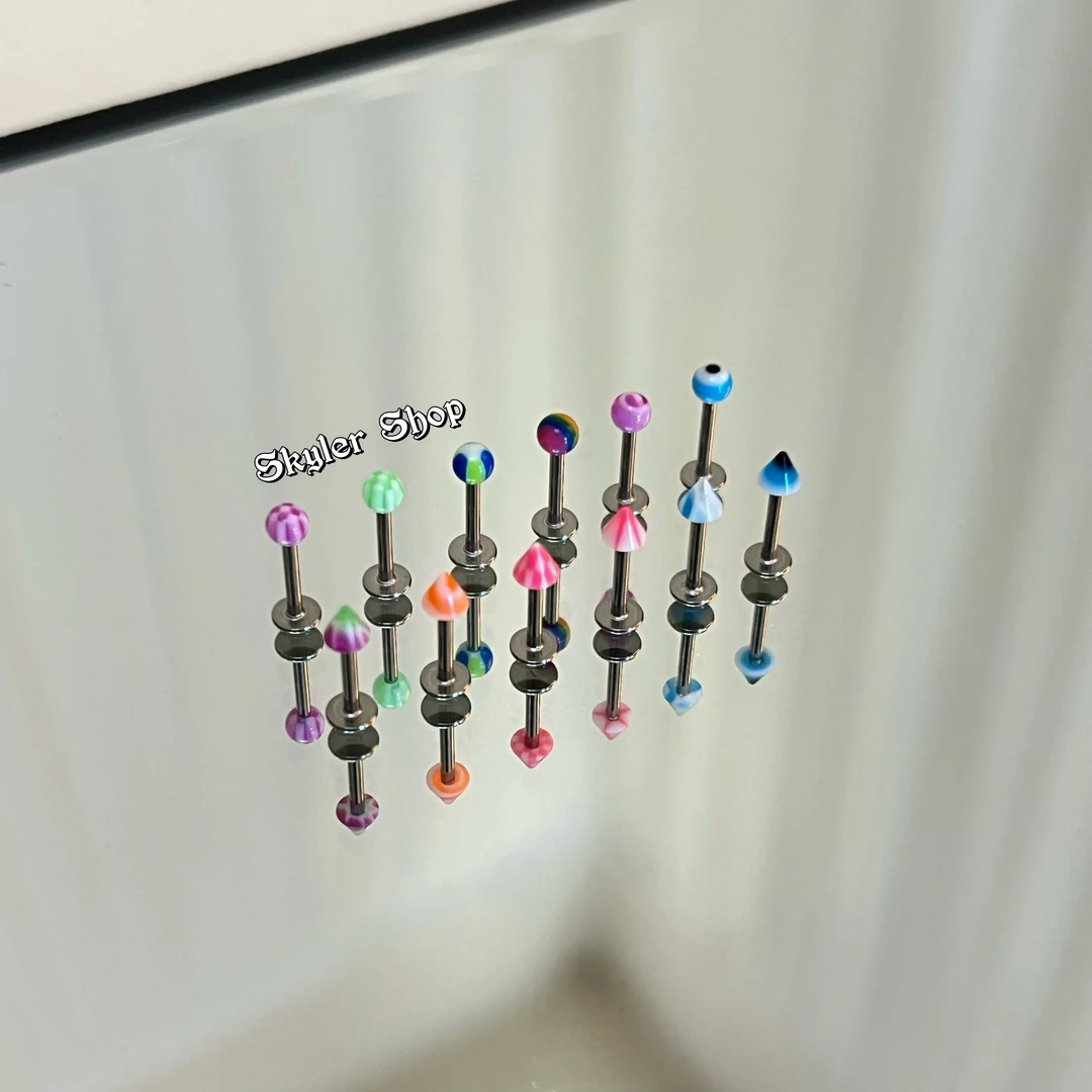 钛钢亚克力耳饰 亚克力唇钉耳钉随机款式外螺旋杆粗1.2少女