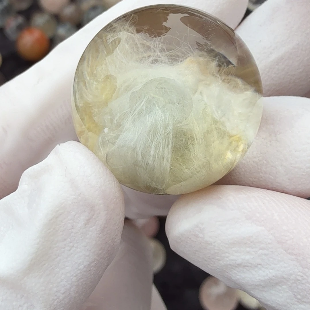 清***月珠宝半成品水晶未镶嵌兔毛23.4mm定制不退换