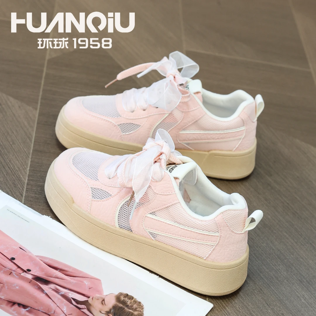 HUANQIU/环球2025夏季小白鞋网面透气学生时尚休闲鞋百搭欧若风女