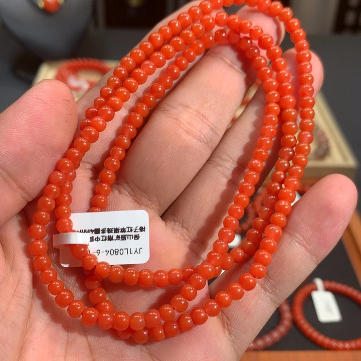 未镶嵌多圈南红玛瑙4.8mm中洞子柿子红