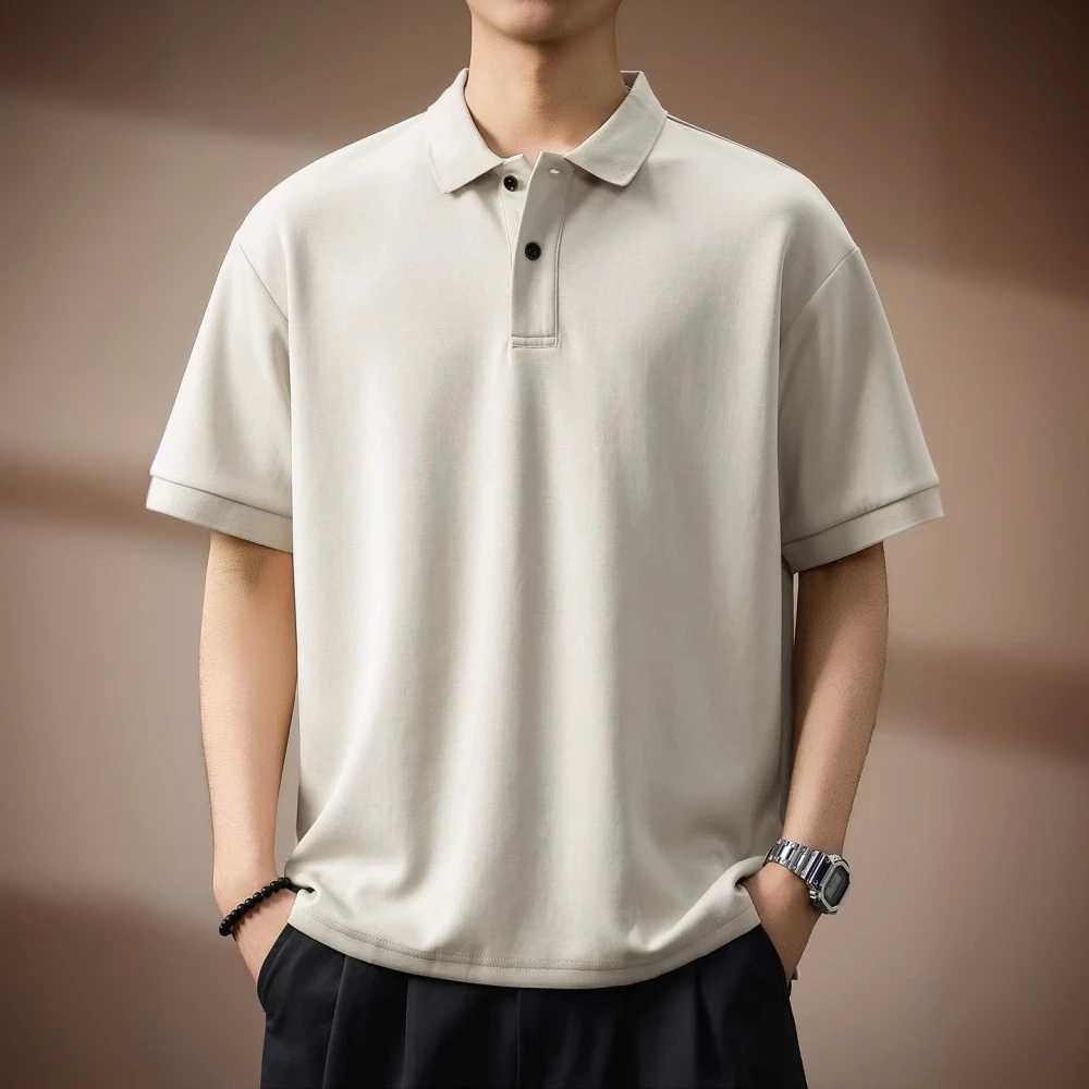 范希巴迪高端冰感莫代尔翻领Polo衫男2025夏季弹力宽松短袖T恤