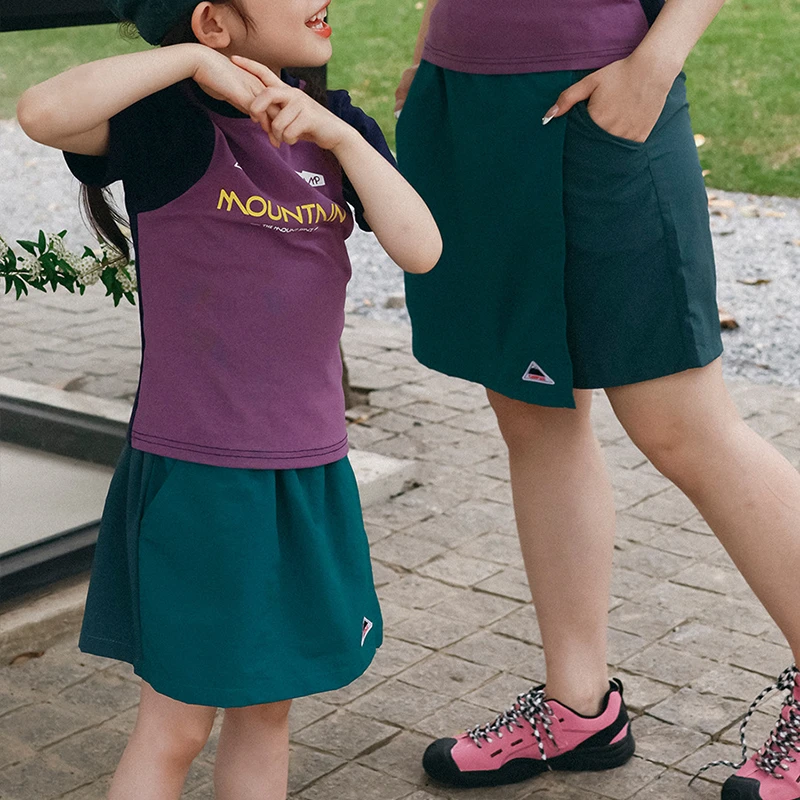 2025夏季新款山系童装亲子装女童户外运动工装短裤儿童假两件裙裤