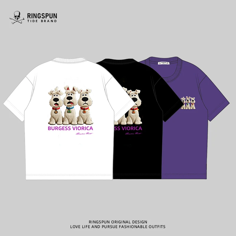 【三只狗】男女款短袖t恤夏季新款纯棉刺绣半袖体恤圆领休闲半截袖T