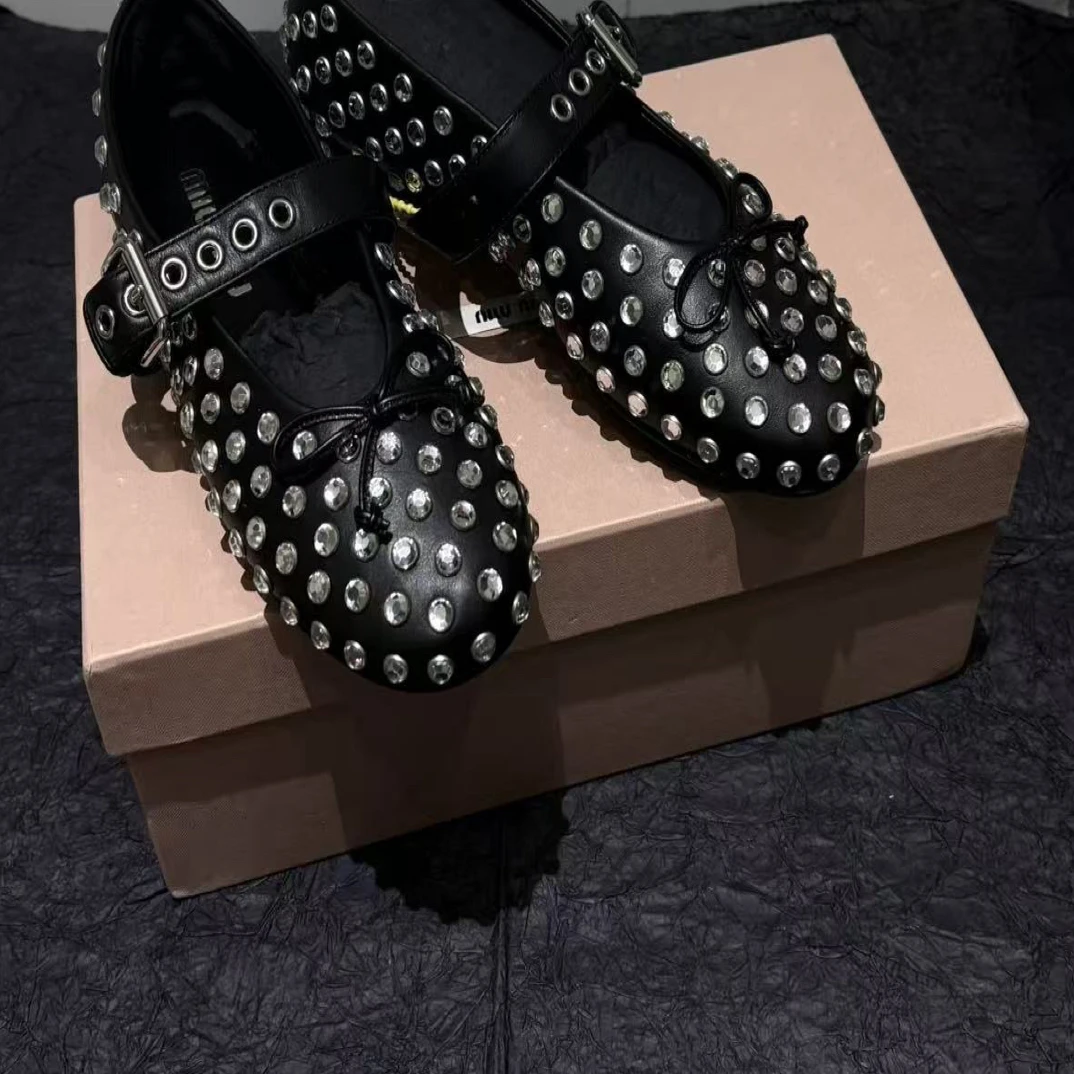 99新 MIU MIU/缪缪 miu家铆钉鞋简约百搭
