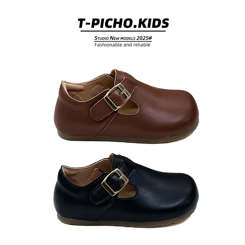 女童皮鞋2025春秋新款儿童勃肯鞋单鞋男童软底防滑豆豆鞋-2312