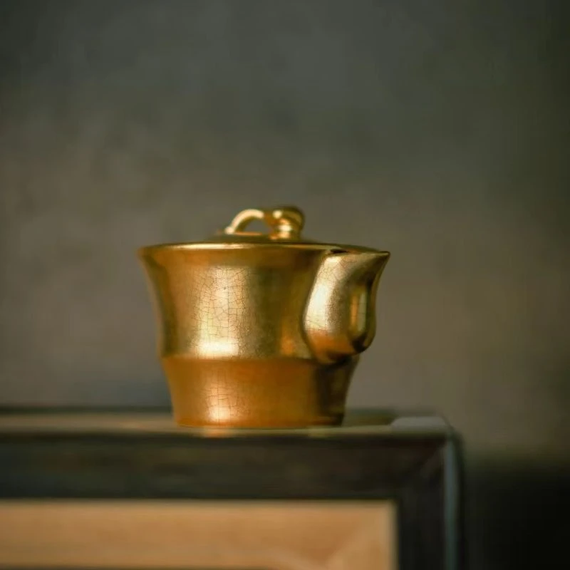 【坐饮亭竹】苏打釉鎏金-梵山堂-竹节如意泡瓶-150CC(W0595)