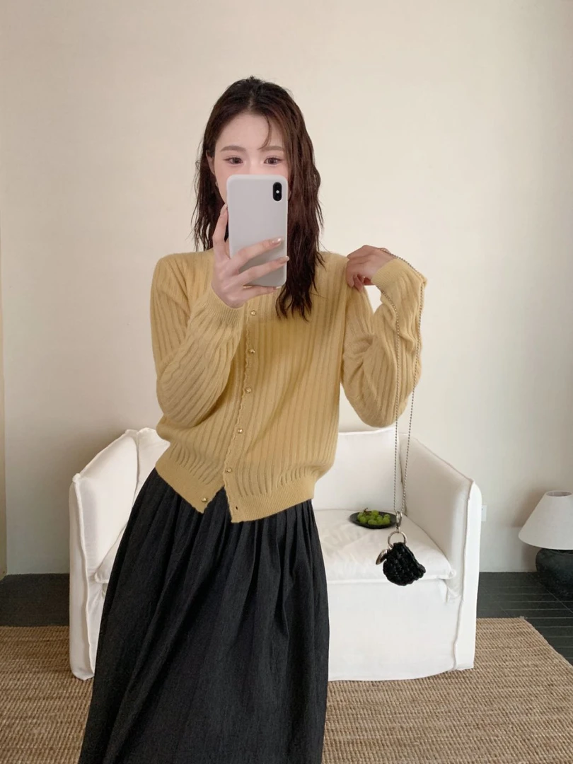 【素简.970172】秋冬新款金线驼羊绒开衫洋气设计女装针织衫