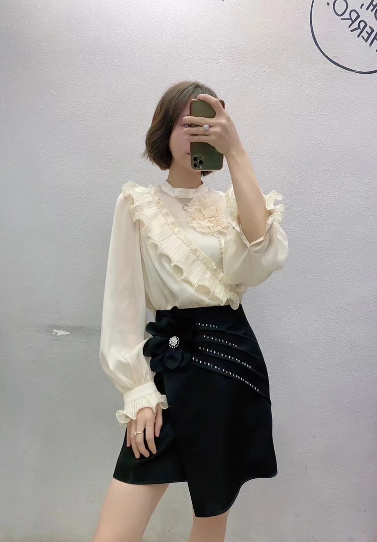 入秋气质花朵23004衬衫复古高级百搭时尚法式风格女款上衣