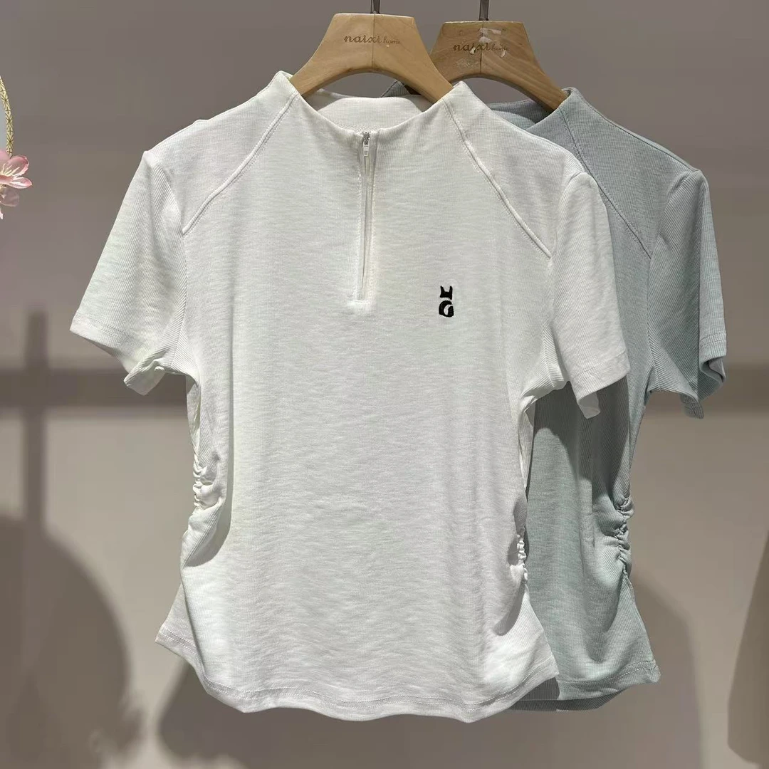 8823白色T恤透修身立领T恤