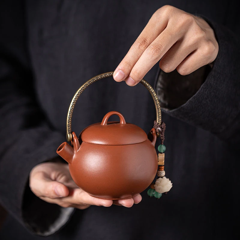 原矿紫砂壶圆器提梁壶复古简约泡茶壶功夫茶具过滤大容量茶壶单壶