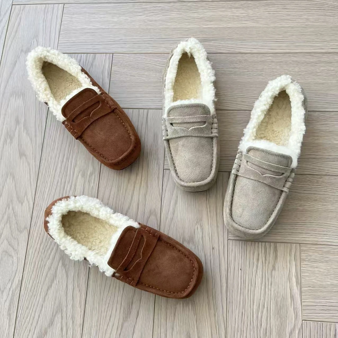 秋冬新款法式冬季平跟乐福鞋豆豆鞋厚底单鞋时尚女鞋