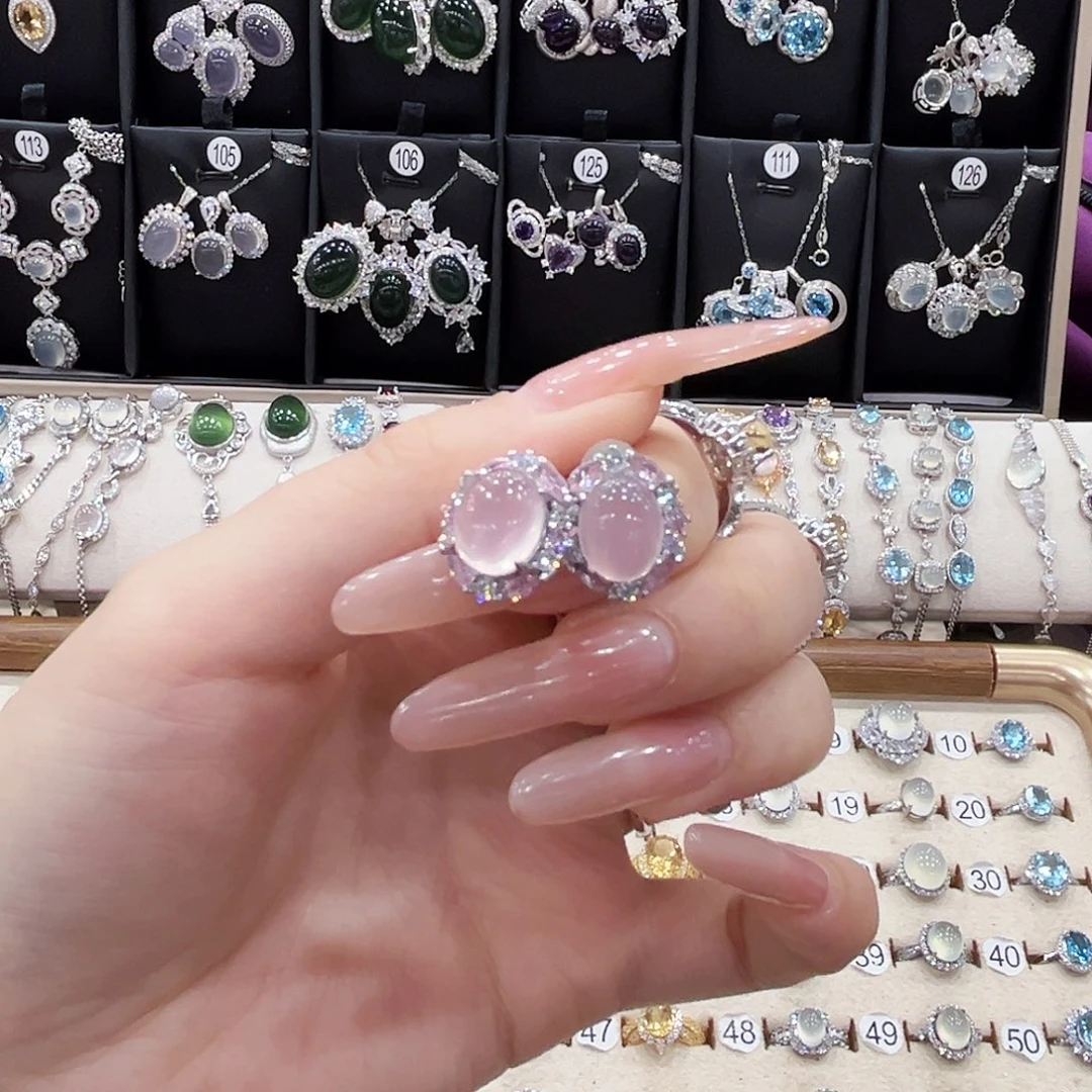 糖***果蛇纹石玉银S925镶嵌耳钉