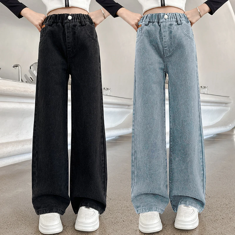 女童牛仔裤阔腿裤春秋季新款2025爆款洋气大儿童装宽松E5潮酷设计