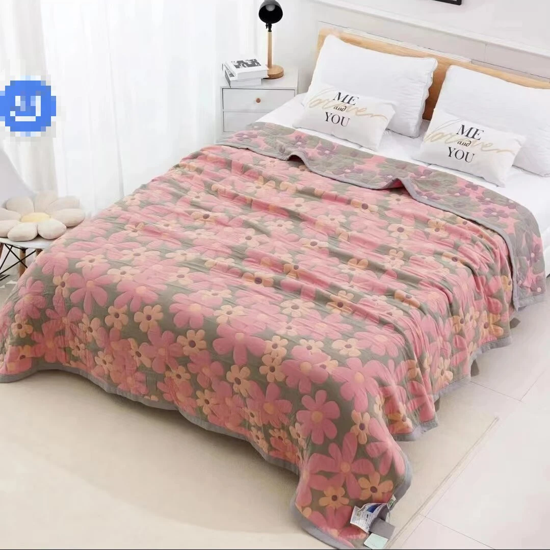 细沙花朵2*2.3米床盖四季通用双面亲肤加厚柔软大尺寸床单带