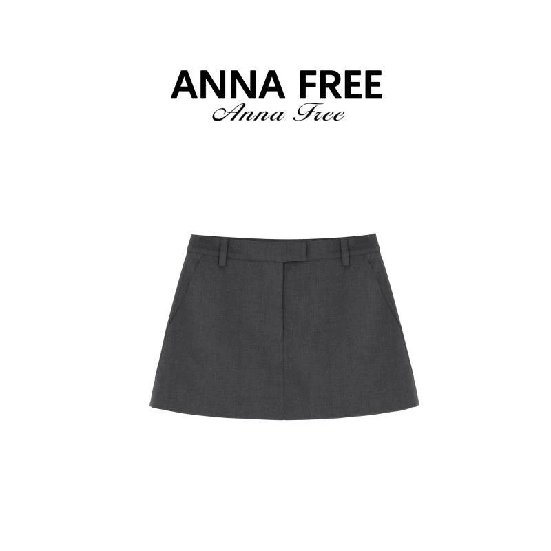 ANNA FREE A字西装裙简约百搭灰色高腰毛边半身裙ZCS25855