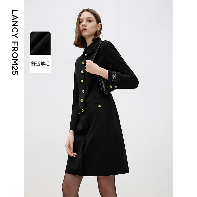 朗姿法式赫本风高级感收腰显瘦黑色气质a型连衣裙2025年春季新款