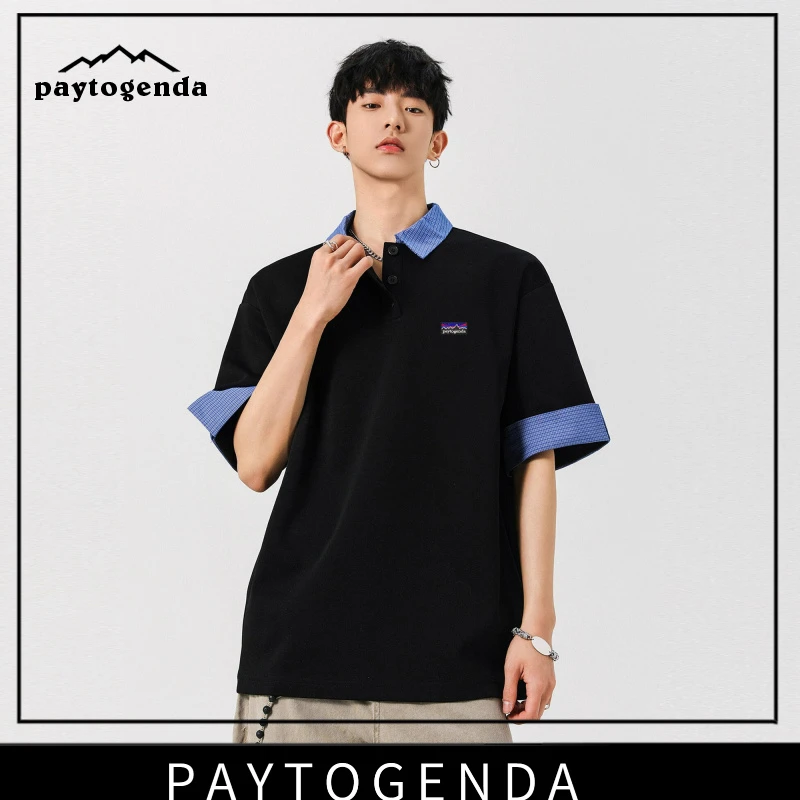 巴塔正品PAYTOGENDA衬衫领t恤短袖男夏季新款翻领宽松半袖Polo衫