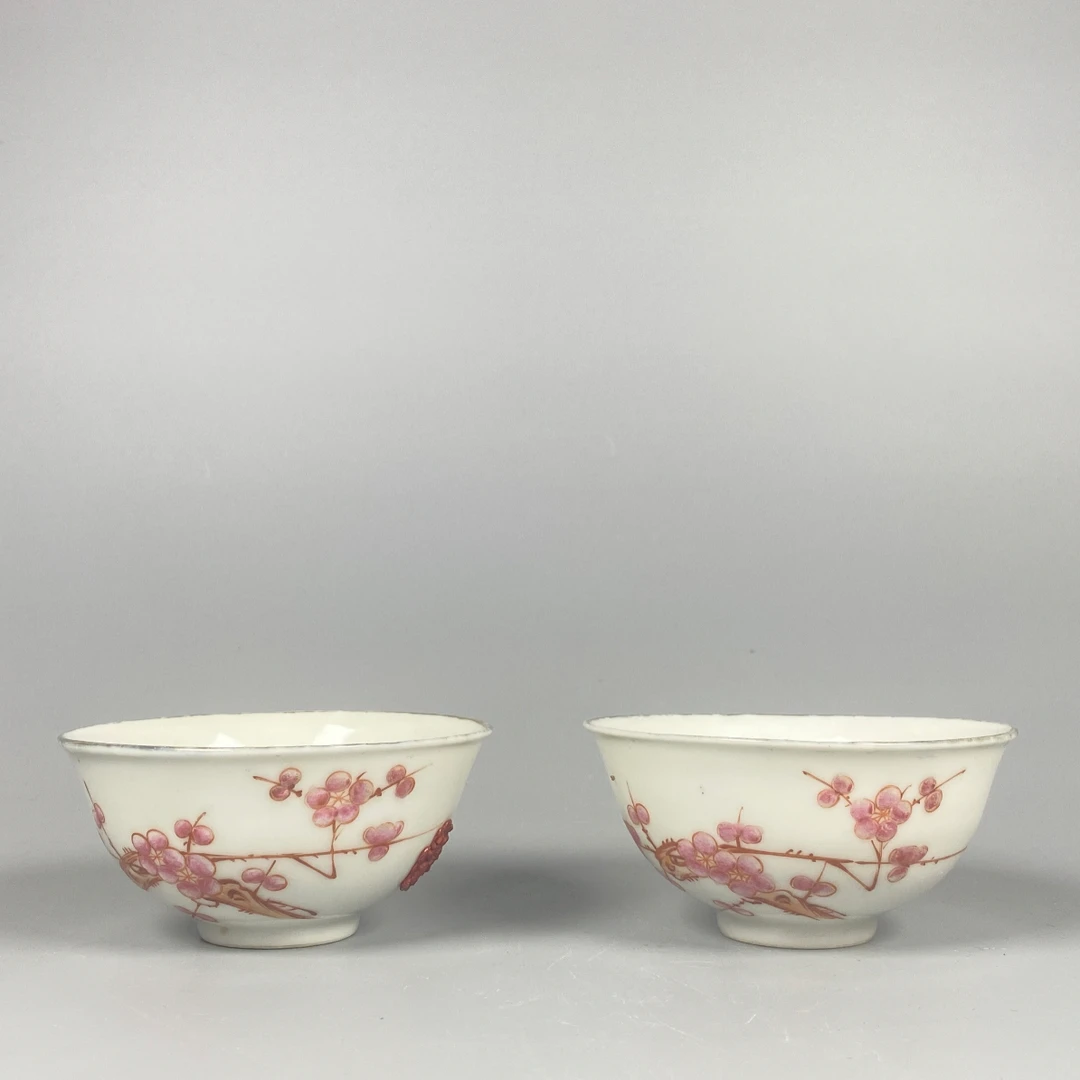 ［022021238］民国 粉彩桃花纹碗一对