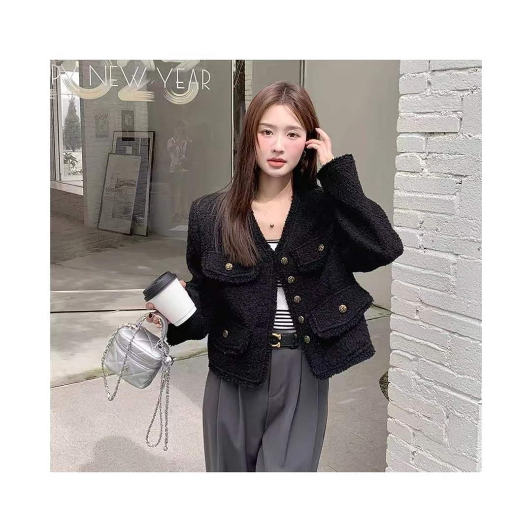 B1133 2025秋季新款经典黑色高端名媛法式百搭小香风外套