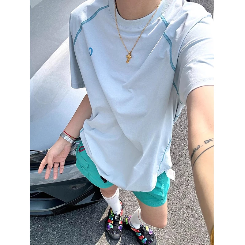 冰川蓝色凉感速干t恤男夏季山系户外运动骑行服轻薄透气情侣短袖