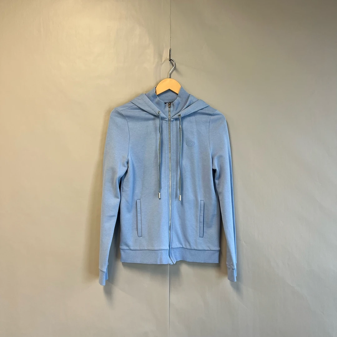 99新 GUCCI/古驰 连帽外套蓝色胸口小logo s码#2236