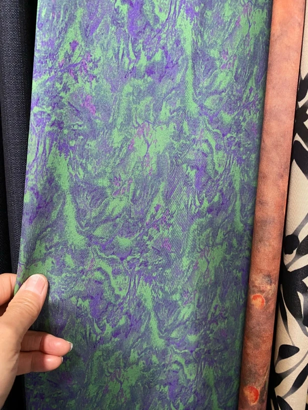 弹力真丝布料5号绿山水画尺码全