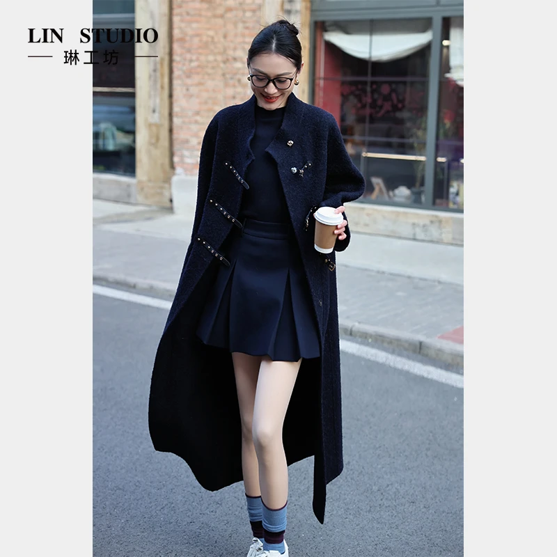 【双旦福利款】【绵羊毛+羊驼毛】琳工坊“思允”藏蓝色大衣唐琳设计师