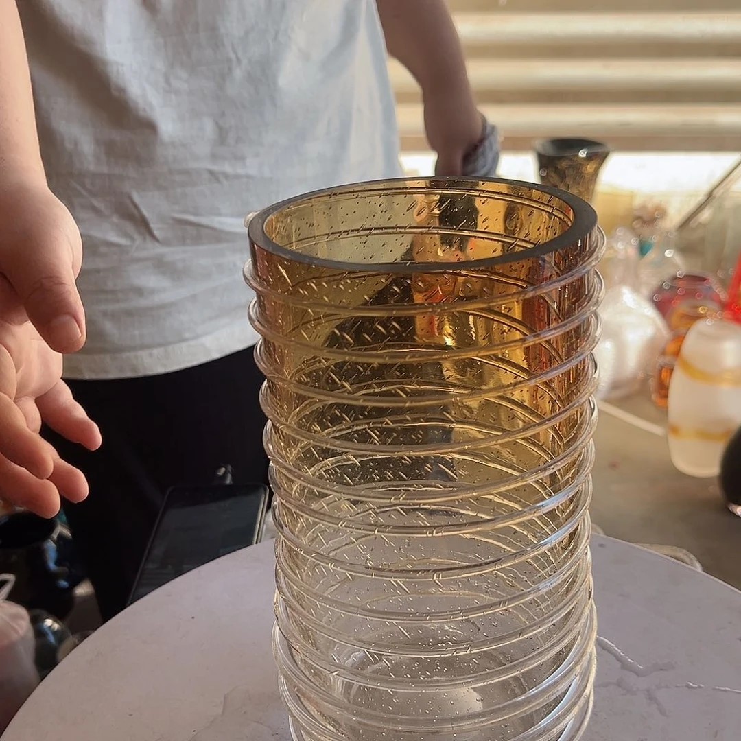 高度27琉璃花器茶色微瑕