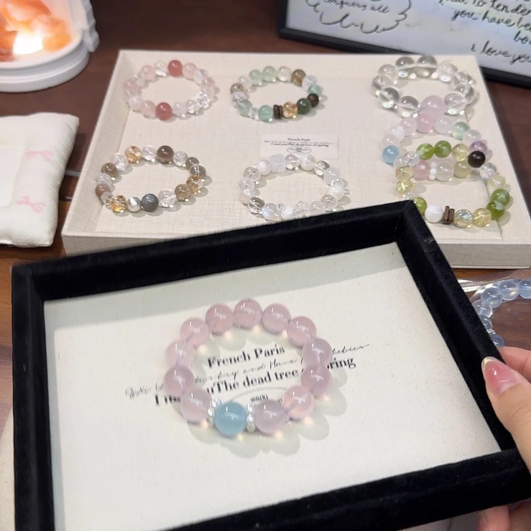 么***熊手链未镶嵌水晶拍2单是总价 粉晶海蓝宝顶珠