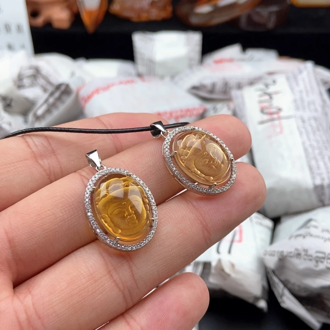 琥珀颈饰银S925镶嵌观音