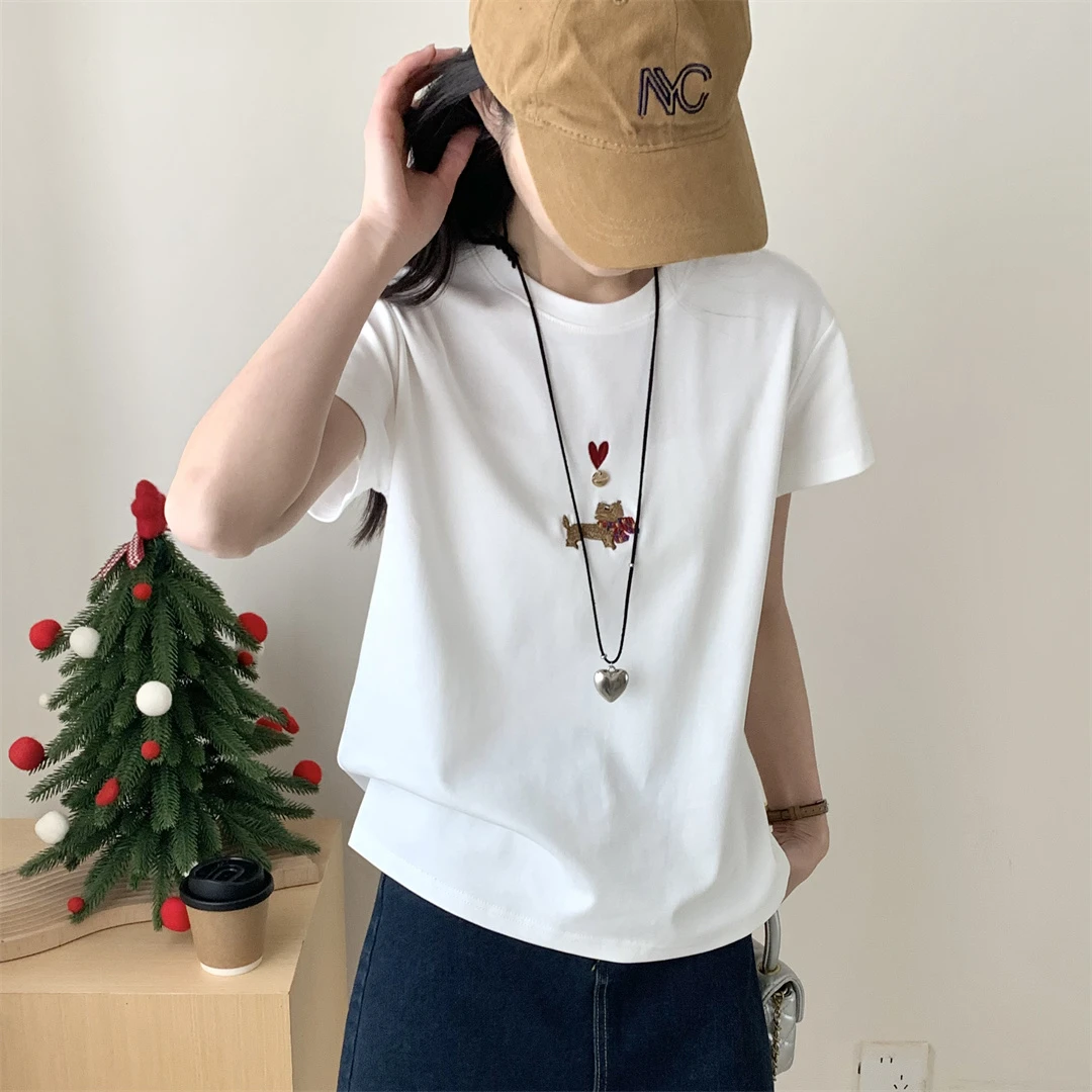 米莱jiaer/爱心狗狗卡通短袖T恤宽松韩版休闲百搭显瘦圆领短袖