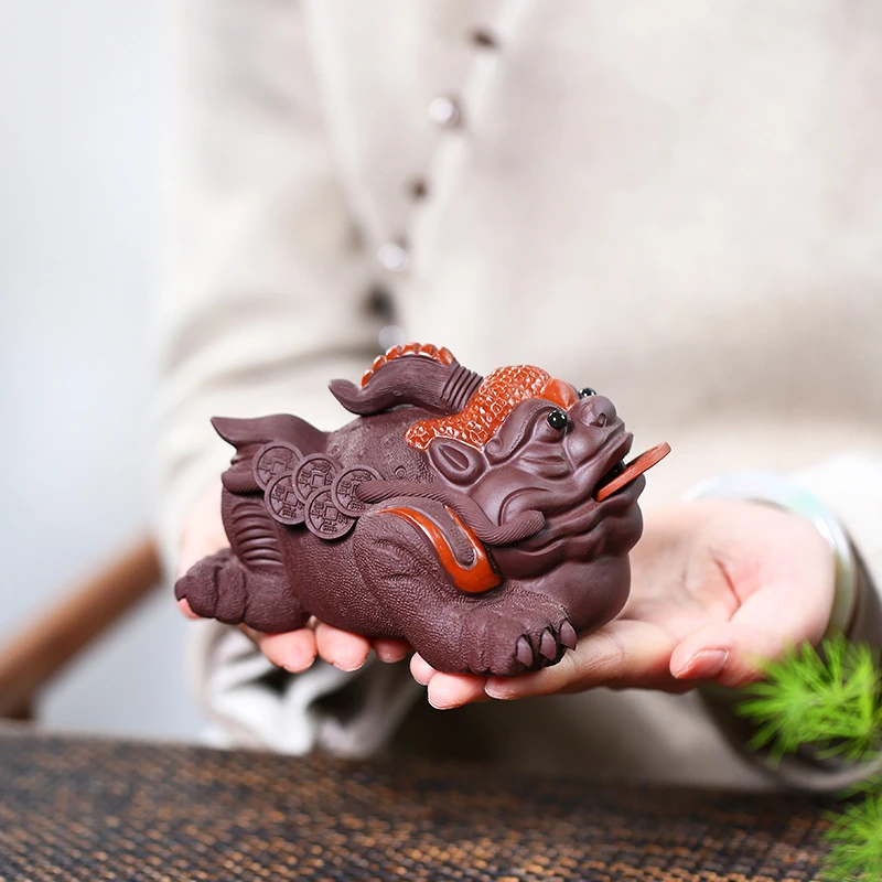 家用招贝才宜兴陶瓷紫砂茶宠鸿运当头金蟾摆件创意塑茶玩礼品大号