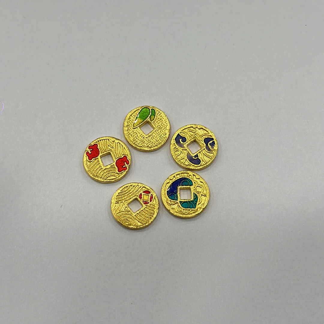 足金工艺珐琅彩新款实心五帝钱吊坠双面卡8