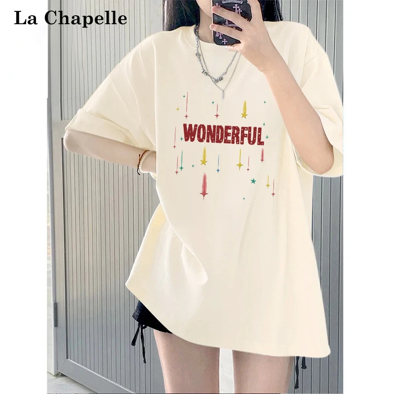 拉夏贝尔韩系洋气百搭纯棉短袖T恤女夏2025新款大码微胖显瘦上衣X