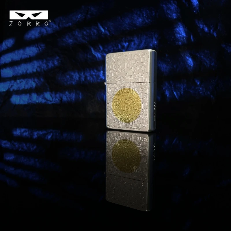 ZORRO二代平头包银包银五帝钱煤油防风打火机盔甲送礼男友礼物