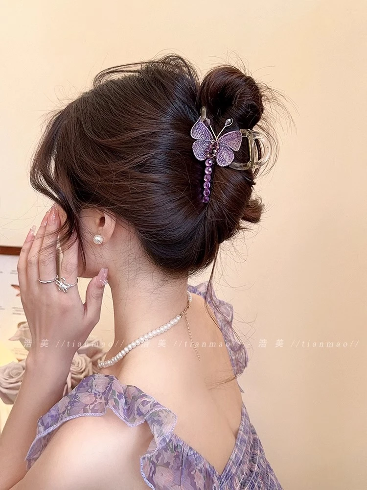 沦陷蝴蝶~气质复古刺绣抓夹女中号后脑勺盘发鲨鱼夹子高颜值发饰