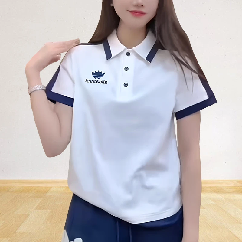纯棉欧风显瘦短袖T恤女款夏季韩版学院风撞色拼接POLO衫半袖上衣