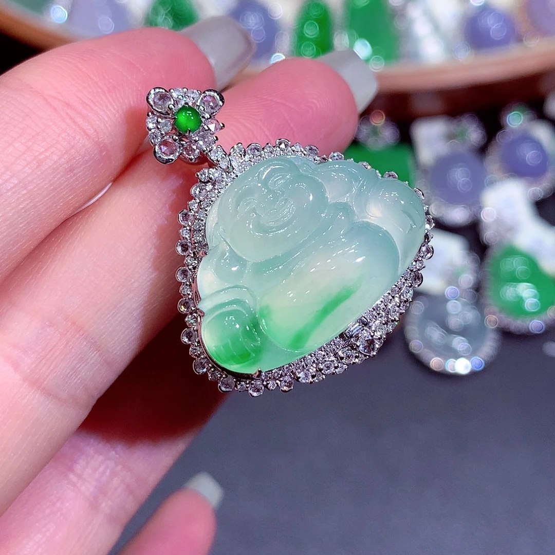 翡翠18K金镶嵌吊坠(不含链)