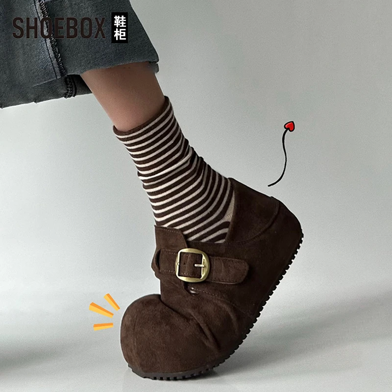 SHOEBOX鞋柜厚底复古勃肯鞋女25新款懒人一脚蹬百搭丑萌袋鼠鞋