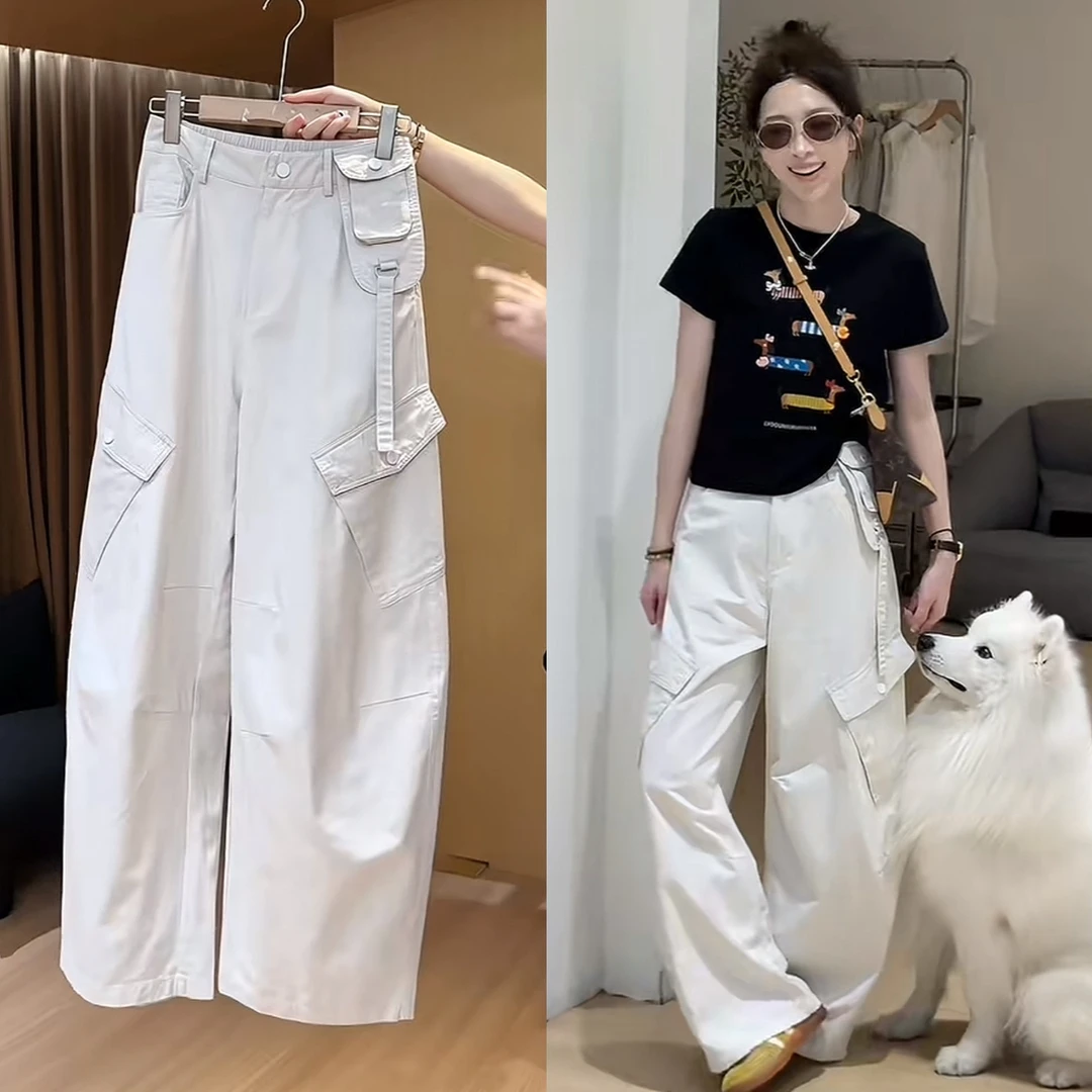 今年流行爆款设计感美式工装休闲裤女装秋季超好看时尚显瘦阔腿裤