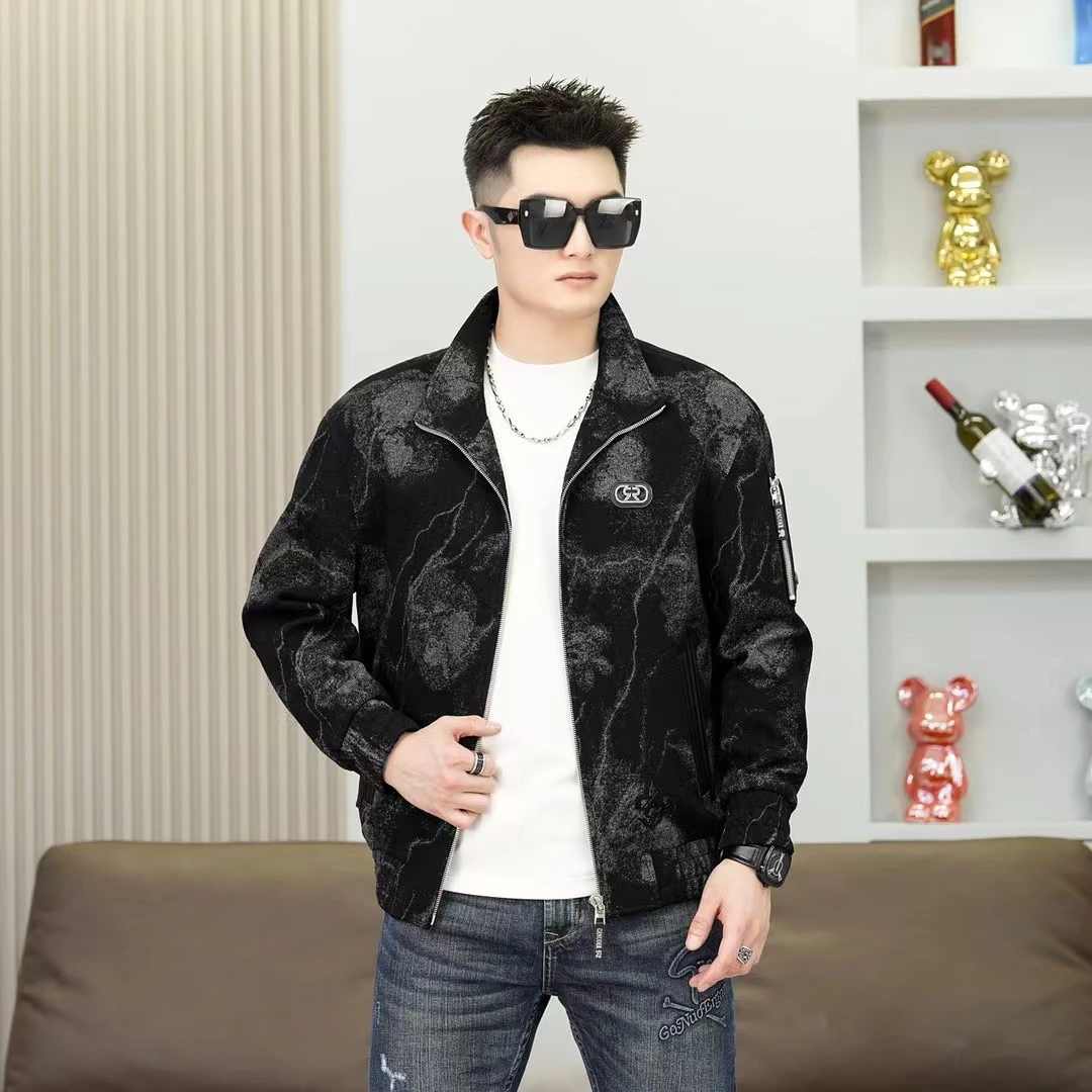 戈诺尔男装2023冬季新款秋冬上衣立领外套扎染毛呢夹克潮