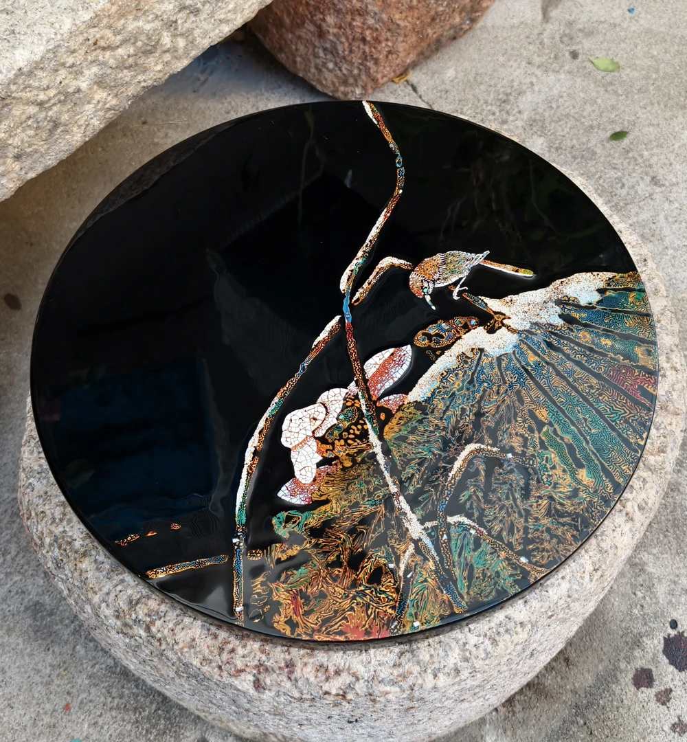 大漆茶盘，大漆摆件，直径30厘米，纯手工制作。