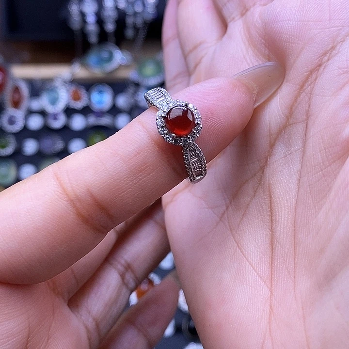 石榴石戒指银S925镶嵌